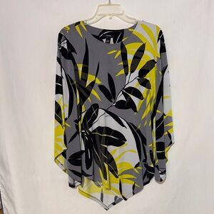 Alfani Black, Gray & Yellow Abstract Leaf Poncho Top, Size XL, EUC, MAKE OFFER!!